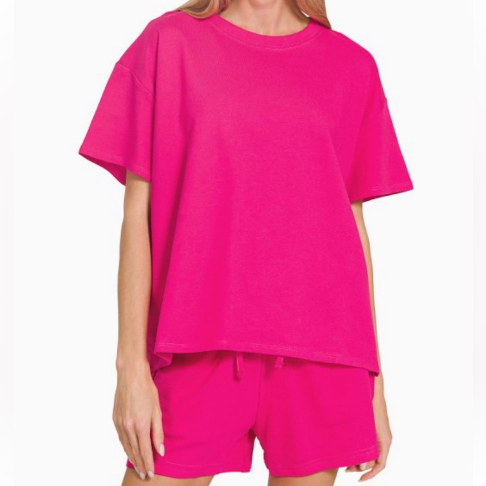 French Terry Short Sleeve Top & Shorts Set - Picture 2 of 3